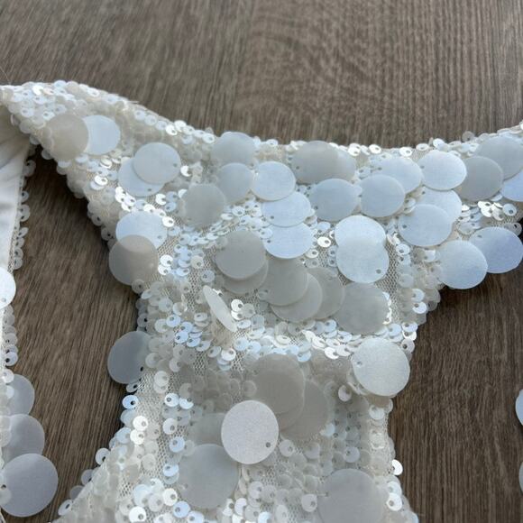 Meshki Maude Sequin Racer Crop Top Ivory Statement Party Small - Picture 13 of 16